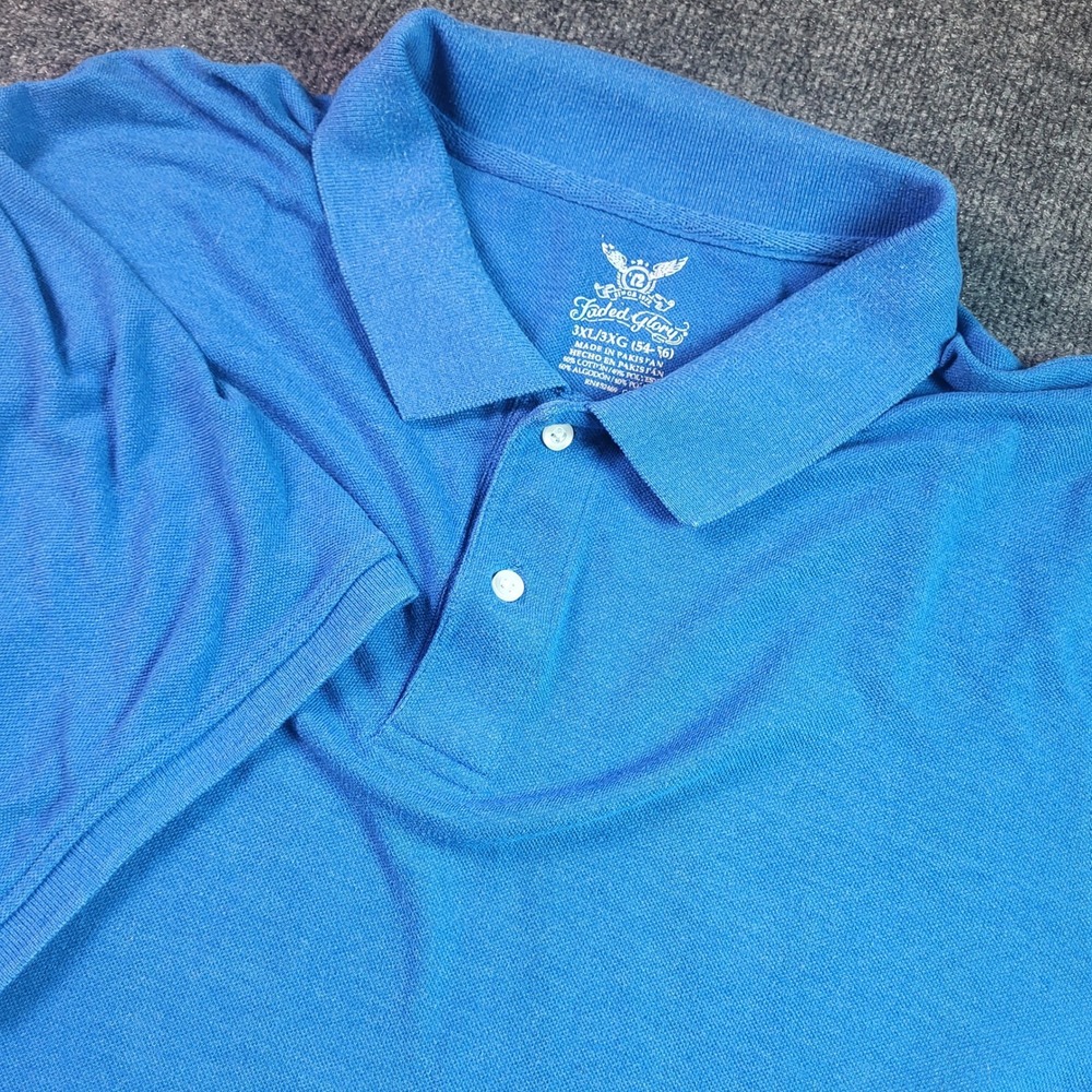 Faded Glory Mens 3XL Blue Short Sleeve Pique Polo Shirt Big and Tall Cotton Blen
